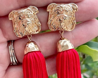 Bulldog Tassel Earrings / GA Bulldogs / Game Day Jewelry / Team Spirit / Go Dawgs / Gameday Outfit / Fall Football / Black Red