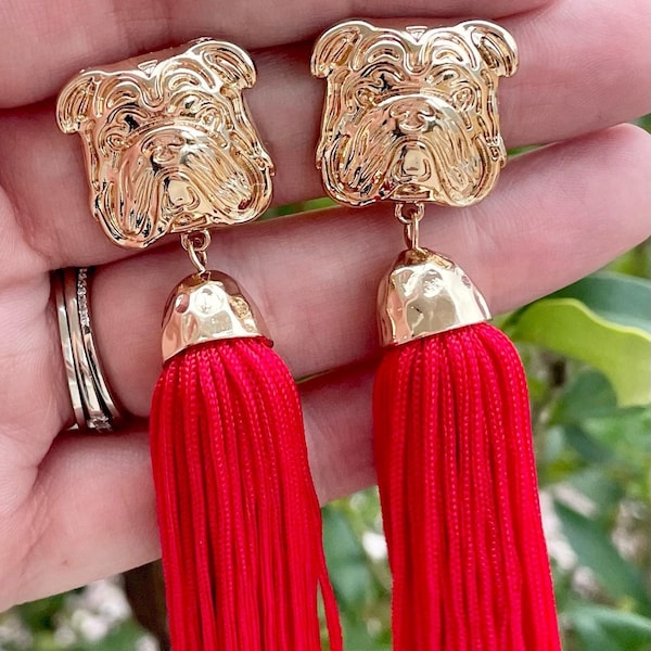 Boucles d'oreilles bouledogue / Bouledogues GA / Bijoux Game Day / Esprit d'équipe / Go Dawgs / Tenue Gameday / Football d'automne / Noir rouge