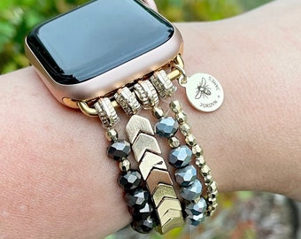 Correa de reloj con cuentas / Compatible con Apple / 38 mm 40 mm 41 mm / Flechas / Pulsera elástica de reloj inteligente / Color metálico / Plata Oro Rosa Oro