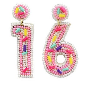 16 21 30 40 Birthday Seed Bead Earrings / 21st / Statement Jewelry / Feliz Cumpleaños / Fun Kitschy Statement Jewelry / Bday Gifts for Her