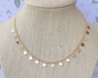 Star Choker Necklace / Dangle Charms / Gold or Worn Gold / Outer Banks / OBX / Bohemian / Adjustable / Choker Necklaces / Gifts for Her