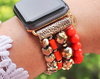 Banda de reloj con cuentas / Compatible con Apple / 38mm 40mm 42mm 44mm / Corazones / Pulsera elástica de reloj inteligente / Elija color / Personalizado / Regálela