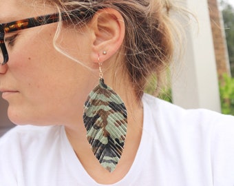 Small Camo EarringsCamouflage Cork Teardrop EarringsMilitary Lightweight EarringGift for Her under 10Statement Dangle and Drop Earrings