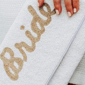 Con cuentas esposa novia señora embrague bolso / cierre rápido / correa de hombro de cadena / cuentas de semillas / regalo de boda / único / regalo de despedida de soltera / boda