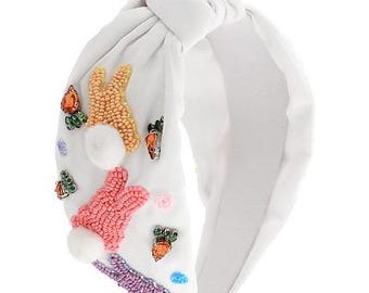 Serre-tête lapin de Pâques / haut avec noeud en perles de rocaille / lapin / tenue de Pâques / accessoire tendance rose blanc / adulte ou enfant / carotte