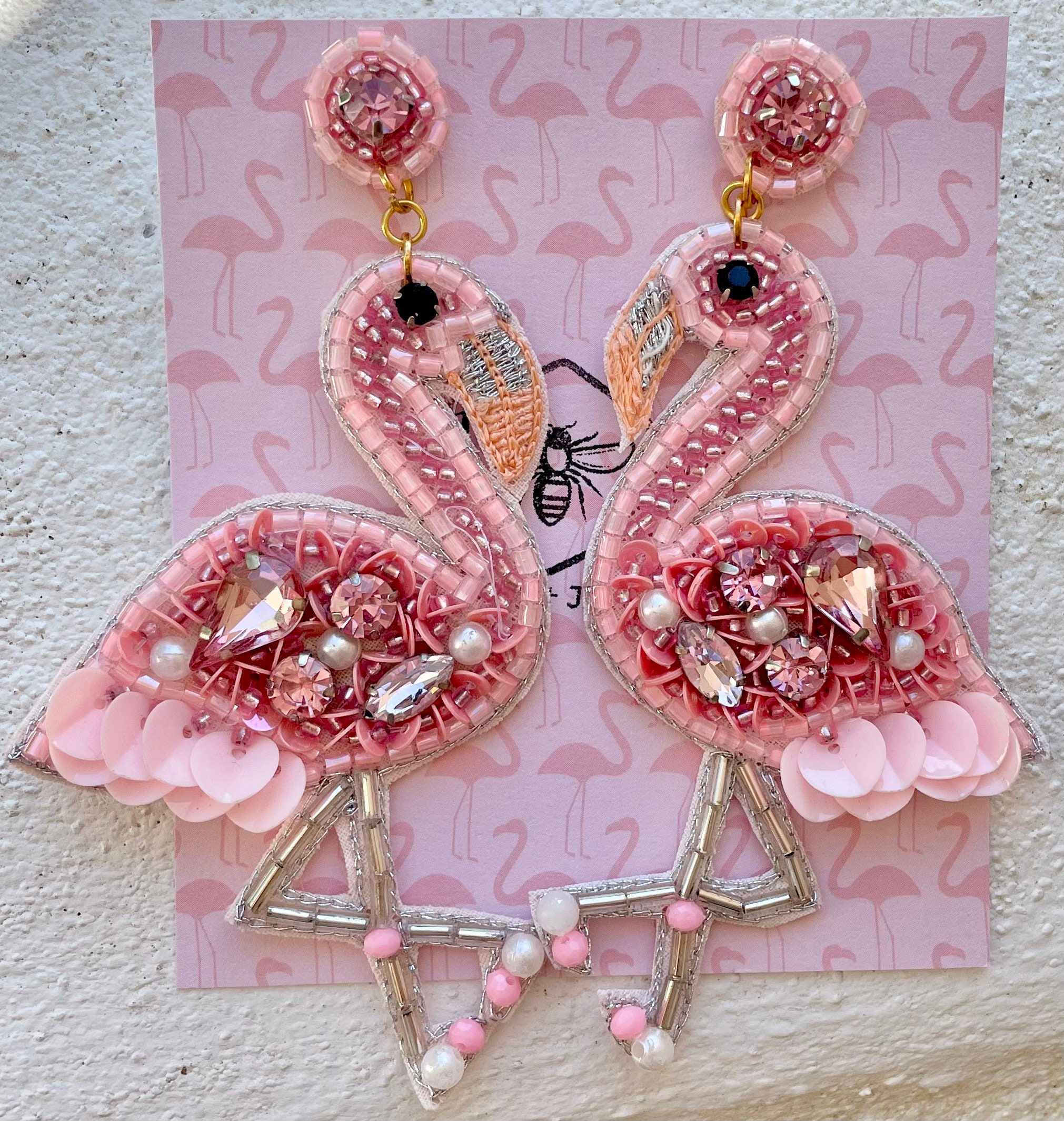Pink flamingo earrings cheap