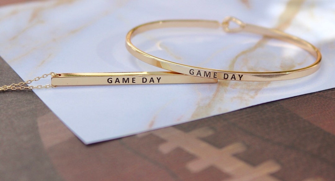 Game Day Stackable Rings Game Day Bangle Bar Necklace / 14K Gold White Gold Dipped / Gameday ...