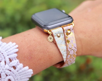 Thin Crisscross Leather Compatible with Apple Watch Band 38mm 40mm 41mm 42mm 44mm 45mm Smart Watch Magnetic Choose Print Genuine Adjustable