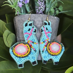 Llama Earrings / Seed Bead / Acrylic / Statement Jewelry / Gifts for Her / Multicolor Choose Color / Statement Earrings / Alpaca Jewelry