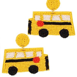 Schulbus Ohrringe / Busfahrer Statement Schmuck / Lehrer Wertschätzung / Geschenk / Lehren / Gelb Schwarz / Baumeln Runde Post