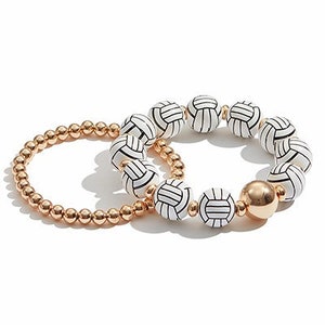 Sports Ball Bracelets / Volleyball Basketball Basketball Football Softball Soccer Bracelet / Distressed Gold Hardware / Mom Jewelry Stretch