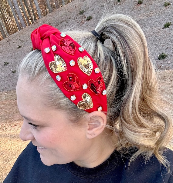 Red White Pink Gold Sequin Heart Headband / Crystal  display picture 1