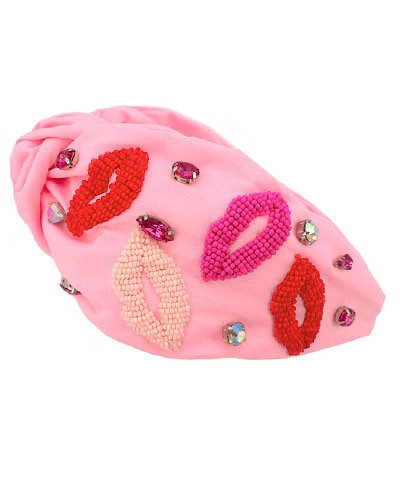 Rhinestone Crystal Beaded Knotted Headbands | 2 Pack Lot | Rose Red + Purple Valentine Day Headband for Women Love Heart Headband Jeweled  main image 4