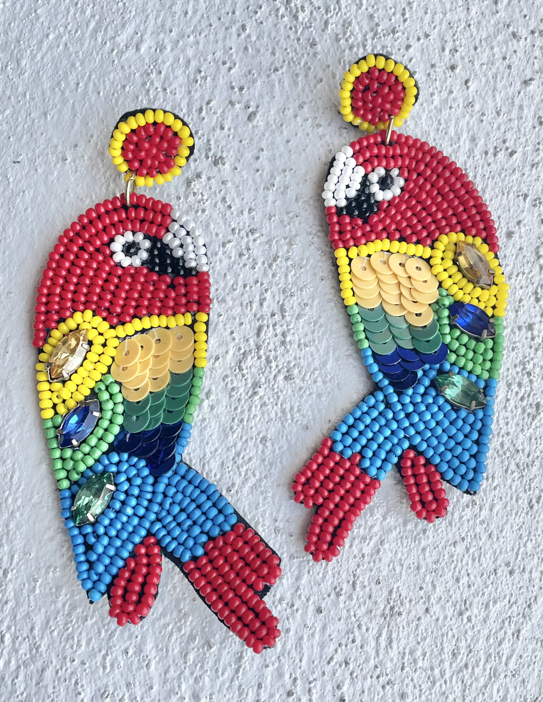 Orecchini Lunghi Pendenti Con Cristallo E Strass Arcobaleno, Forma Uccellino Pappagallo, Bahati