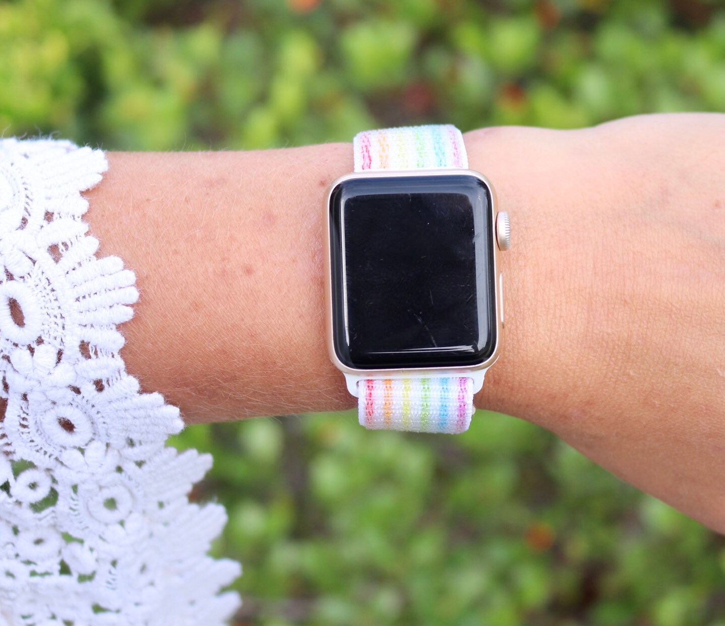 Rainbow Apple Watch Band / 38mm 40mm 41mm / Stripe Fabric / Pastel