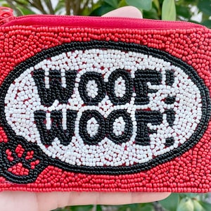 Game Day Beaded Coin Pouch / Purse / Georgia / Gameday Bag Apparel / Red Black White / Zipper Closure / 5” / Gifts for Her SIC EM Woof Woof