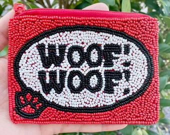 Portamonete con perline per il giorno della partita / Borsa / Georgia / Abbigliamento per il giorno della partita / Rosso Nero Bianco / Chiusura con cerniera / 5" / Regali per lei SIC EM Woof Woof