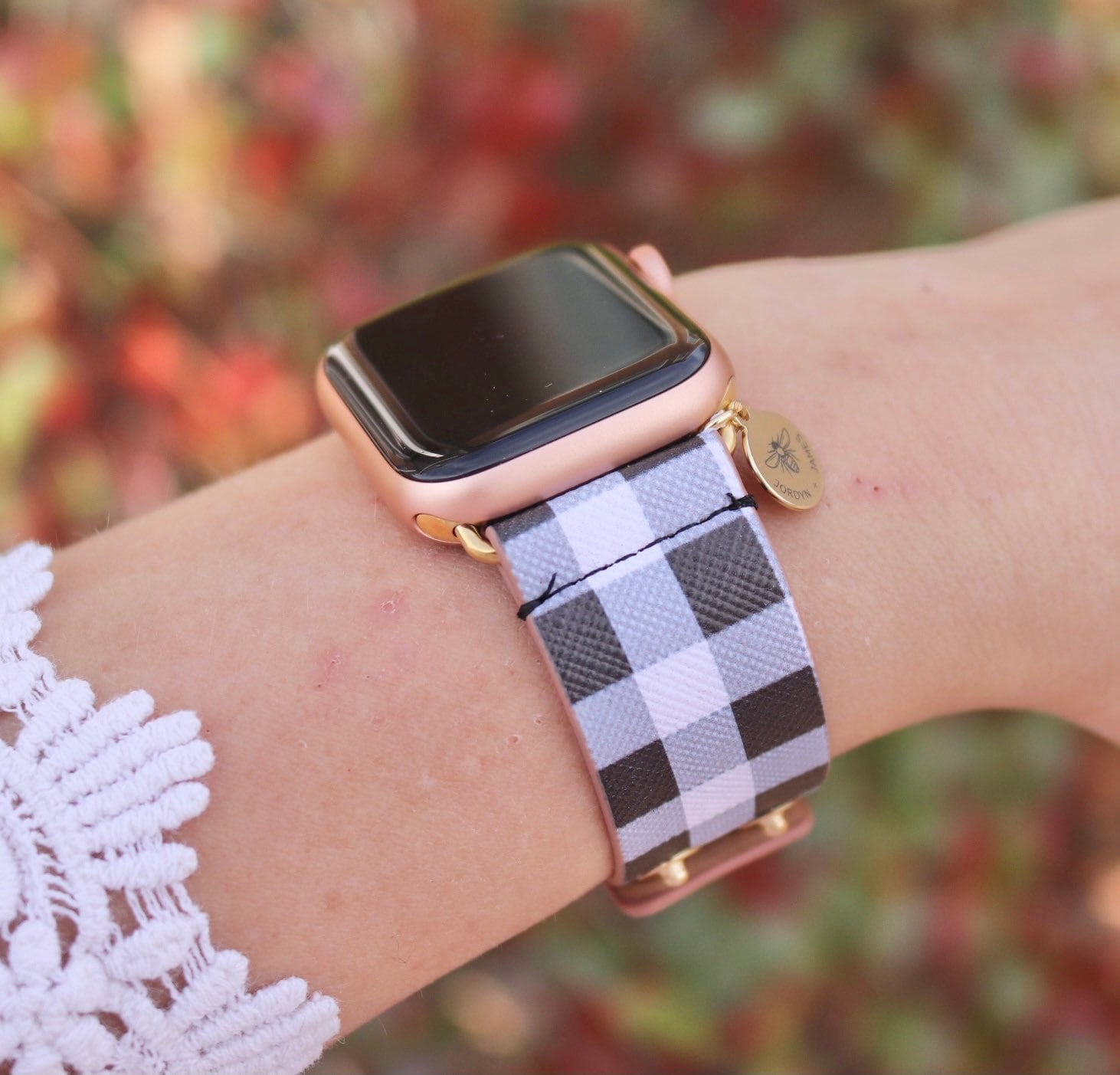 NEW Leather Plaid Fashion Apple Watch Band Buffalo Plaid Apple Watch Band, iWatch Red Black Check  main image 3