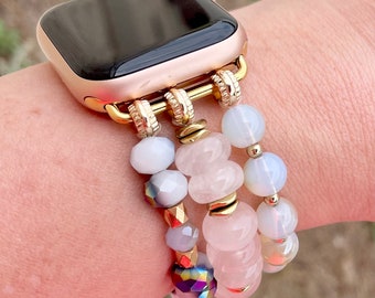 Beaded Watch Band / Compatible with Apple / 38mm 40mm 41mm Smart Watch Stretch Bracelet / Magnetic / Gifts for Her / Three Layer