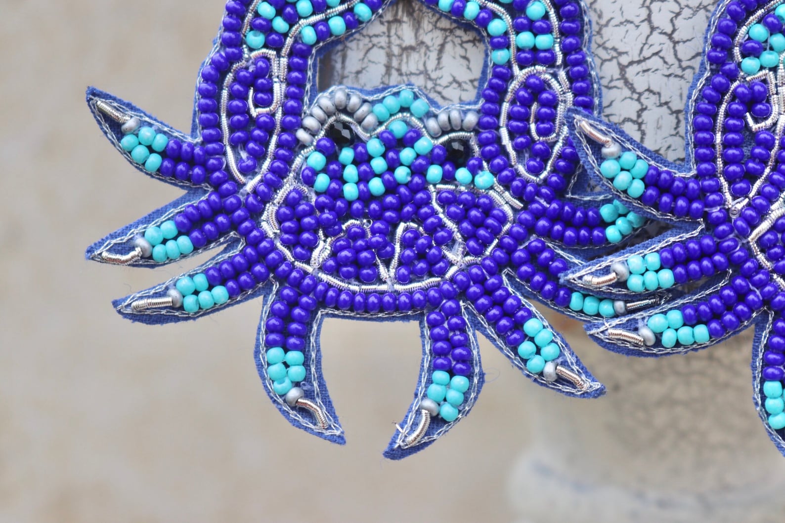 Beaded Crab Earrings with Round Post / Beach Statement Jewelry Etsy