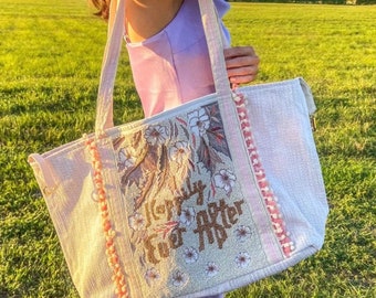Beaded Happily Ever After Tote Purse / Snap Closure / Two Shoulder Strap / Seed Bead / Wedding Gift / Bachelorette Gift / Mixed Metals