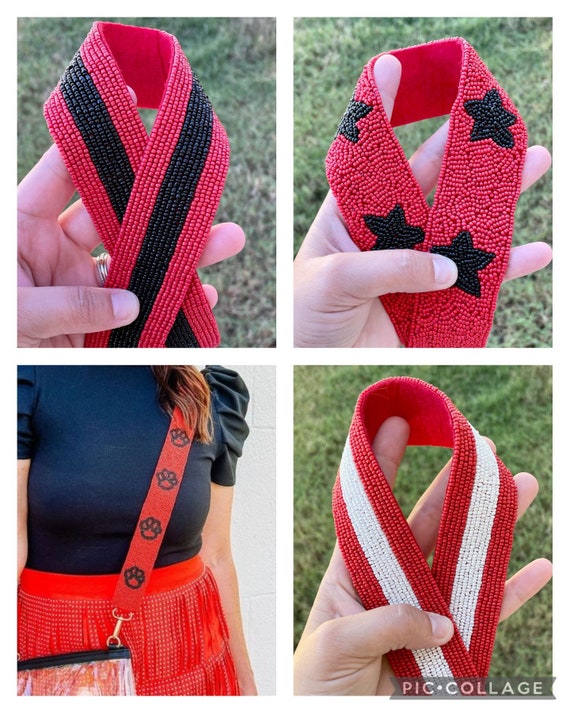 Black Red Striped Clutch Purse | Twine and Love  Red and Black Striped Beaded Crossbody Strap RED display picture 1