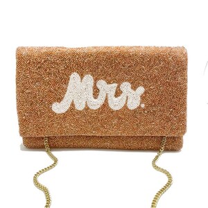 Bolso de embrague de la señora con cuentas / Esposa de la novia / Cierre rápido / Correa de hombro de cadena / Cuentas de semillas / Regalo de boda / Regalo de despedida de soltera único / Boda