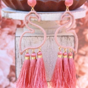 Flamingo Tassel Earrings / Pink / Green / Purple / Blue / Blush / Gold / Summer Statement Earrings / Trendy Gifts for Her / Triple / Jewelry