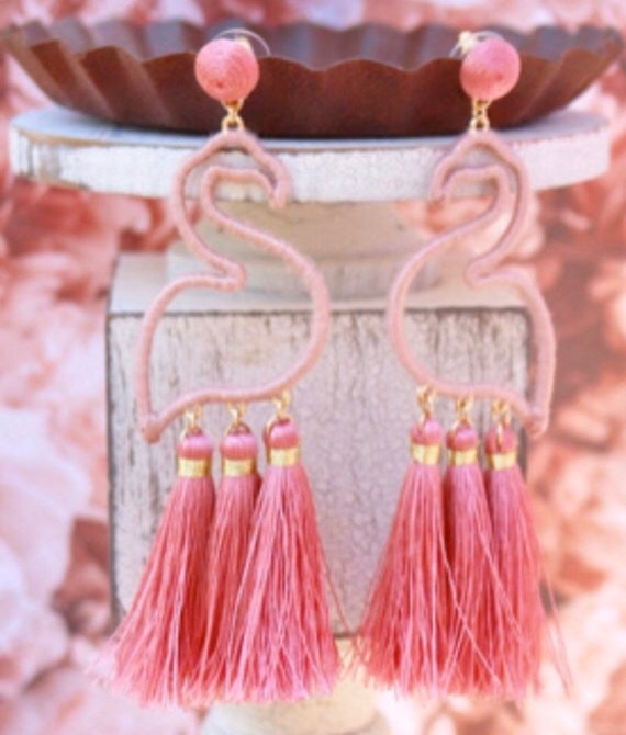 Flamingo tassel earrings discount