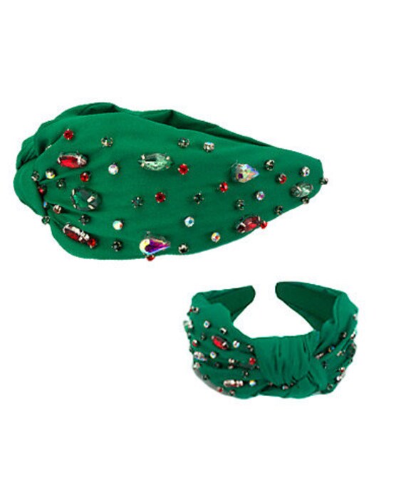 Weihnachts-Stirnband Mit Kristallknoten Für Damen – Grün, Mit Strass & Perlen, Für Party & Festival
