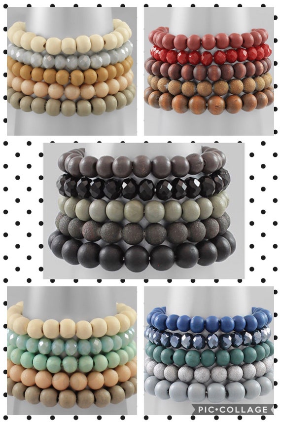 Buy Wooden Beaded Bracelets / Set of Five Wood / Iridescent Stretch Bead / Boho  Bohemian Style / Stackable Arm Candy / Gifts for Her / Jewelry Online in  India 