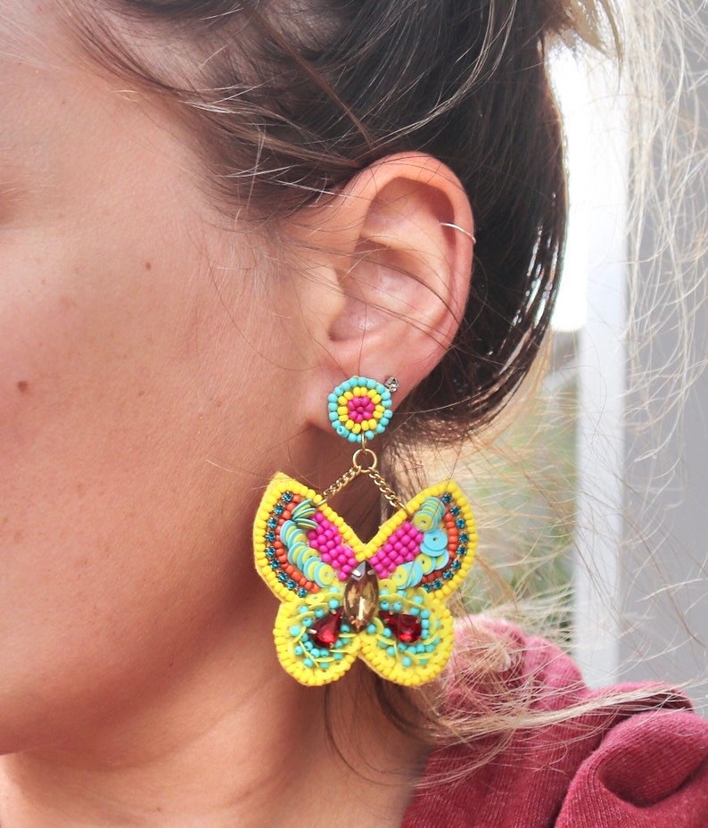 Butterfly Earrings / Seed Bead / Statement Jewelry / Kitschy Etsy