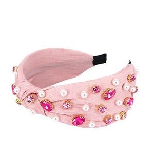 Multi Pink Headband / Pearl Crystal Rhinestone Knot Knotted Headbands / Gifts for Her Girl Present / Valentine’s Day Breast Cancer Awareness