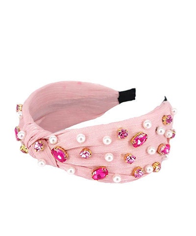 Fascia Per Capelli Con Nodo E Strass Cristallo | Larga 6 Cm, Elastica E Comoda, Per Donne E Ragazze, Rosa