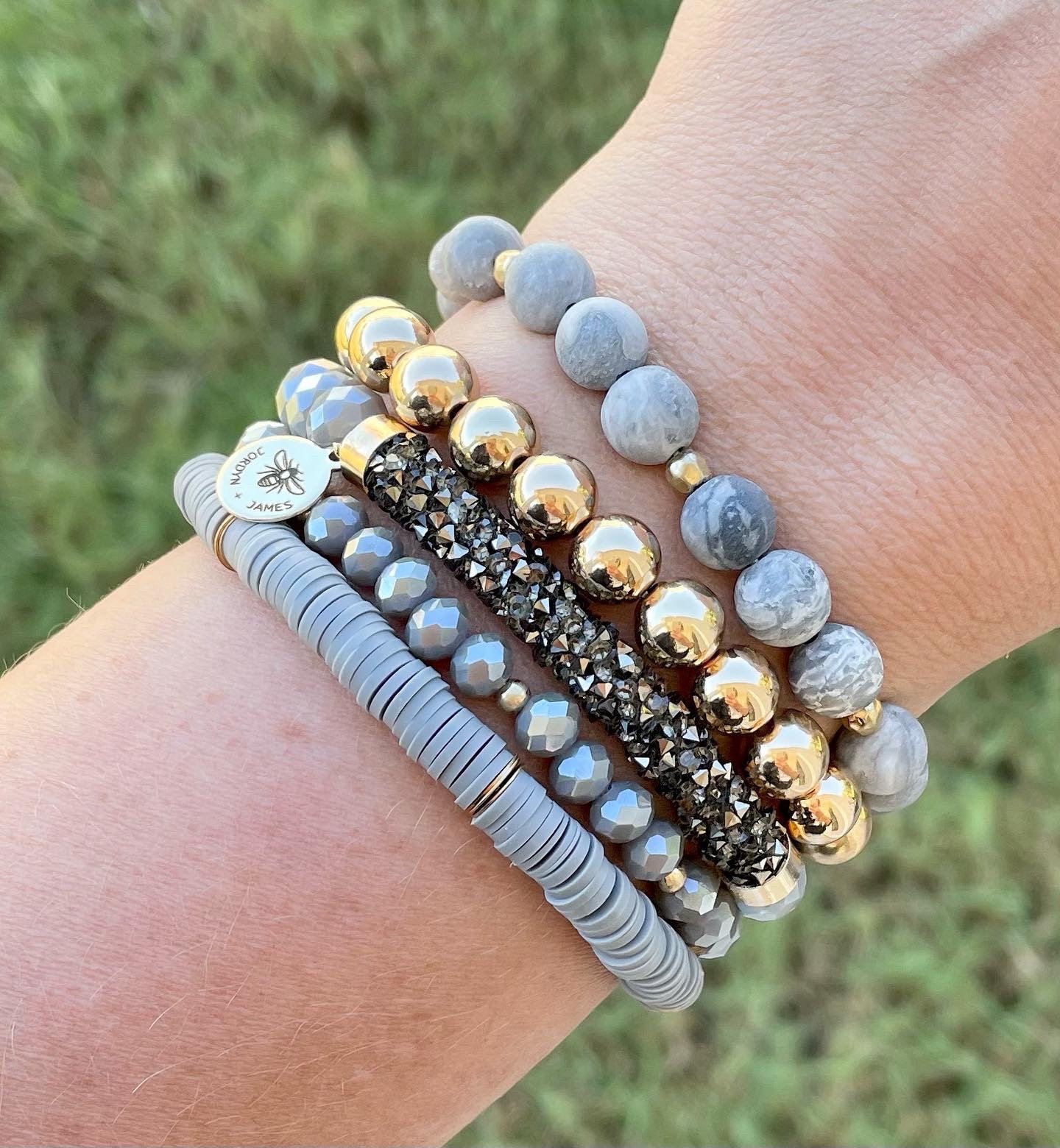 ビーズブレスレットセット / 5個セット / 天然ガラスビーズ ライン