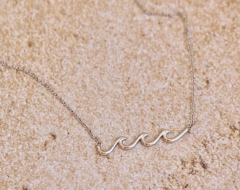 Wave Charm Necklace / Ocean Beach Summer Jewelry / Adjustable / Brass / Silver or Gold / Lead and Nickel Free / Gifts for Her / Pendant