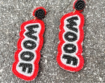 Georgia Sic Em WOOF Earrings / GA Bulldogs / Game Day Jewelry / Team Spirit / Go Dawgs / Seed Bead / Beaded / Gifts for Her