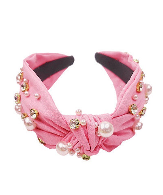 Vibrant Faux Pearl Rhinestone Knot Statement Headband Pearl And Rhinestone Knotted Headband main image 4