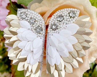 Embellished Wing Earrings / Fan Spike Beaded Crystal / Statement Earrings / Jewelry Gifts For Her / Edgy Vibes / Trendy Casual Fancy / Wings