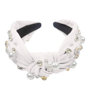 Knot Top Headband / Pearl Rhinestone / White Yellow Black Pink Purple Blue / Choose Color / Knotted Headbands / Gifts for Her / Girl Present