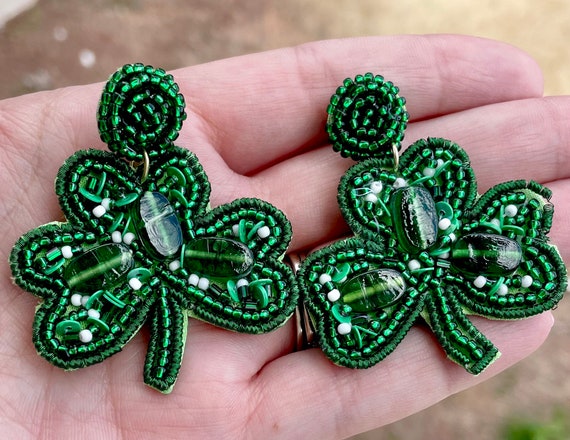 NEW St.Patrick's Day Shamrock Glitter Earrings Acrylic Statement