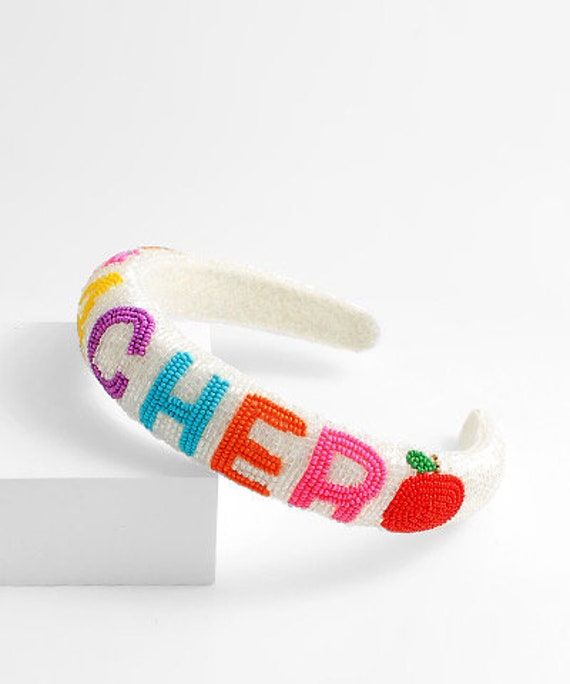 Teacher Beaded White Headband Teacher Beaded White Headband