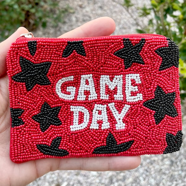 Game Day Beaded Coin Pouch / Purse / Georgia / Gameday Bag Apparel / Red Black White / Zipper Closure / 5” / Gifts for Her