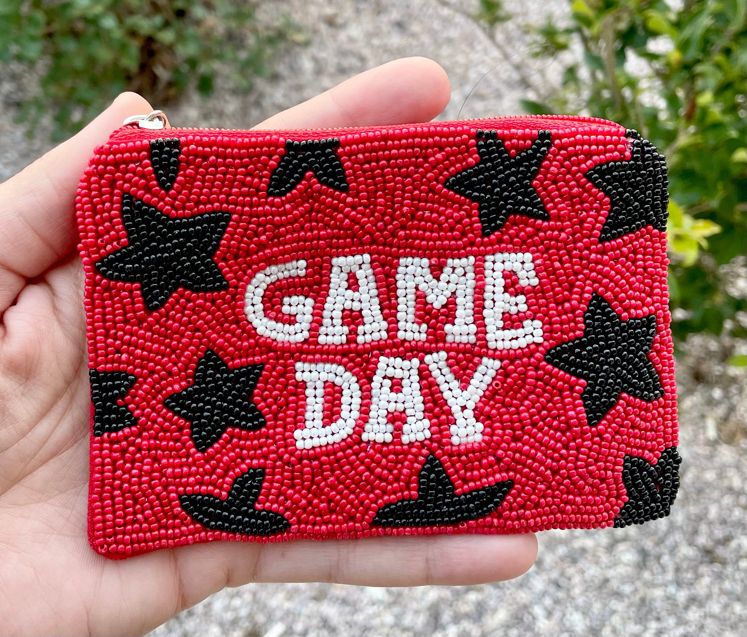 ゲームデー ビーズ コインポーチ / 財布 / ジョージア / ゲームデーバッグ アパレル / レッド ブラック ホワイト / ジッパー開閉 /  5インチ / 女性へのギフト - Etsy 日本