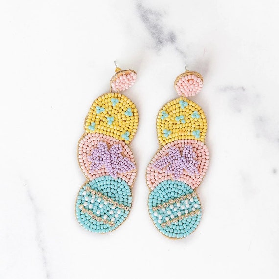 Pastel Easter Egg Earrings Large Statement Earring Stacked Seed Bead Easter Jewelry Gifts for Her Dangle Round Post Etsy Canada