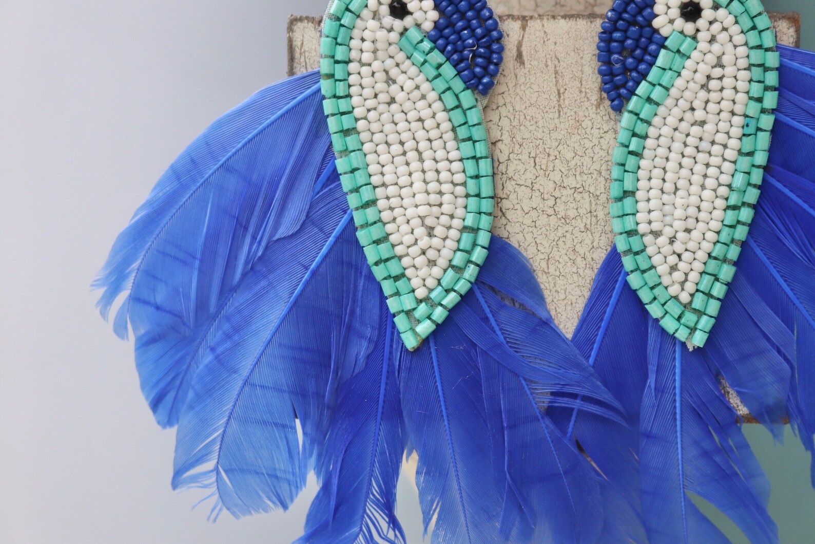 Beaded Bird Earrings / Feather / Beach Statement Jewelry / Etsy