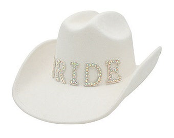 Bride Cowgirl Hat / Microsuede Beaded Rhinestone / Cream White Black / Bachelorette Nashville / Wedding / Bachelorette Gift / Wedding Cowboy