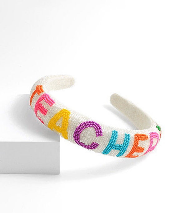Teacher Beaded White Headband Teacher Beaded White Headband