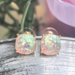 Chunky Glitter Studs / Square Round / Statement Earrings / - Etsy