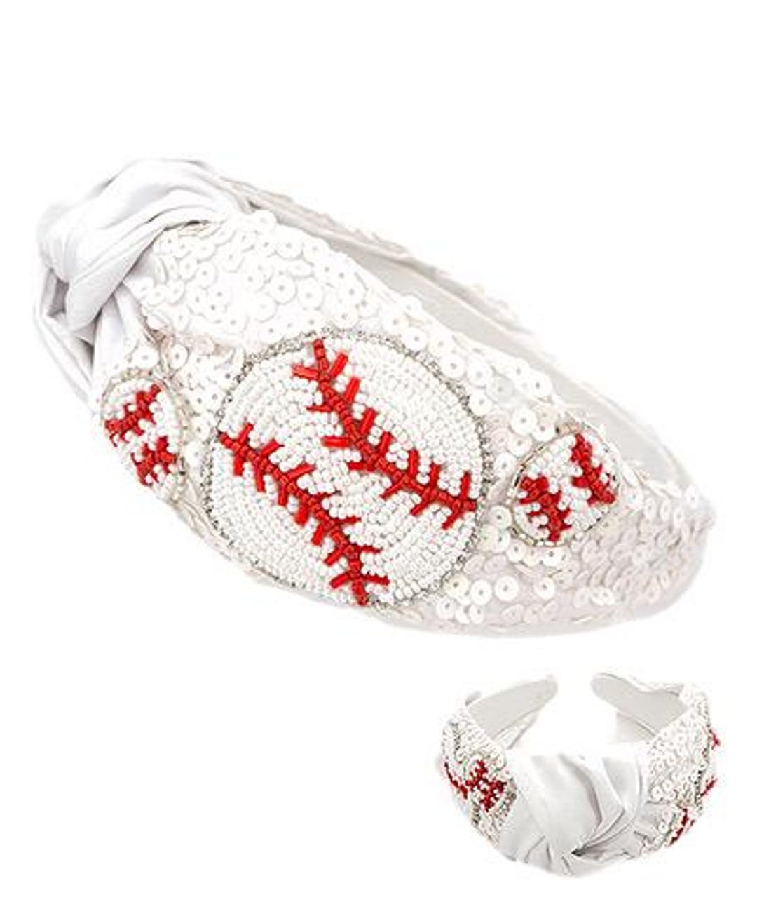 Baseball Headband Beaded Jewel Embellished Headband Baseball Sequins Beads Hand Beaded Baseball Knotted Headband, Game Day Knot  main image 3
